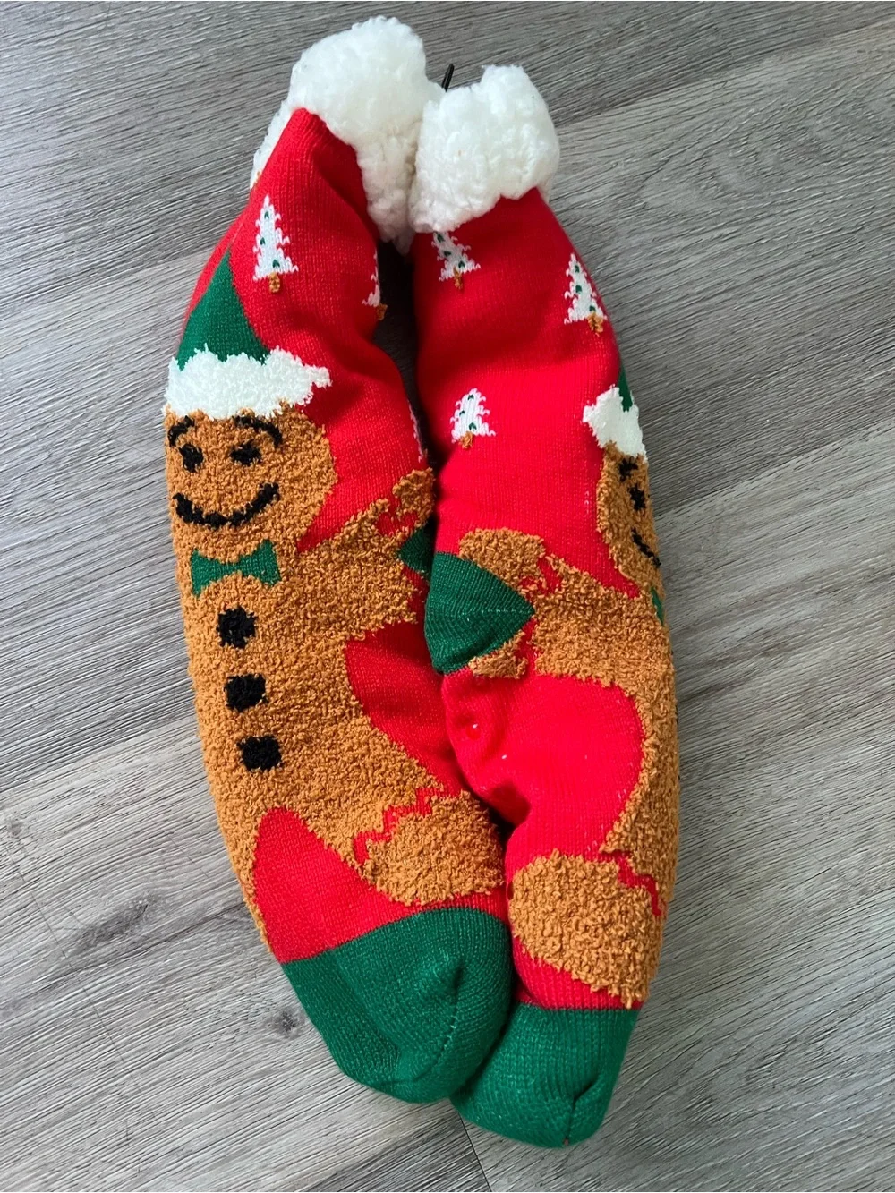 Holiday Gingerbread Sherpa-Lined Cozy Socks - Red
